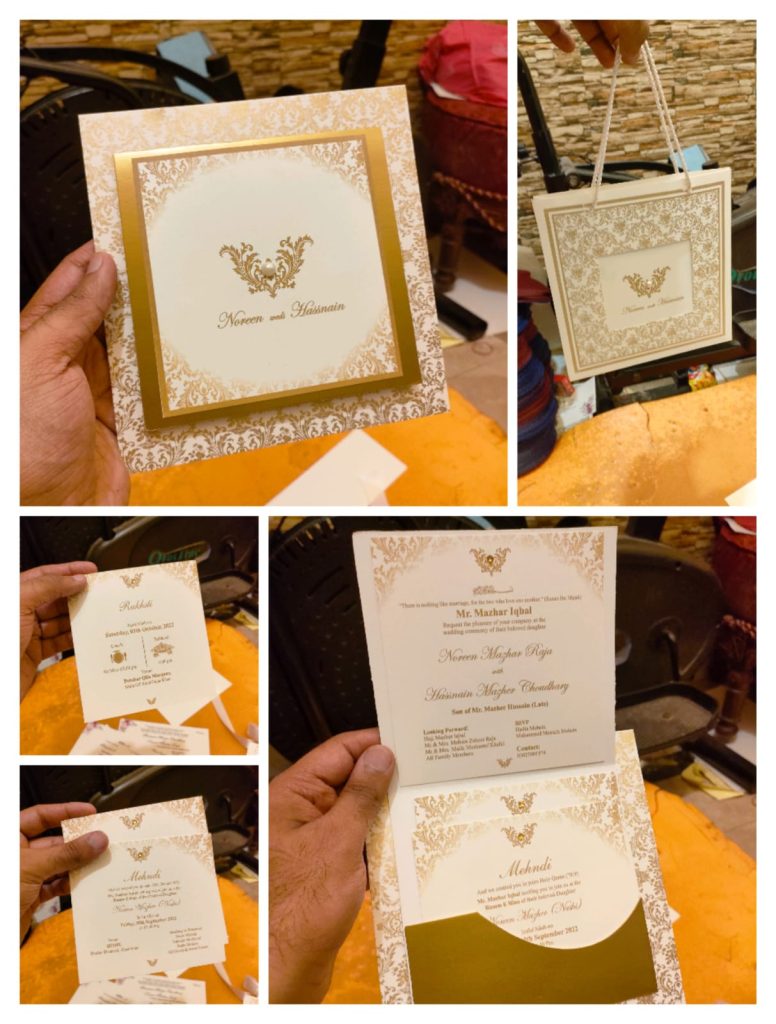 Off-white and Golden Printing Wedding Invitations Pakistan - Wedding Cards & Favour Boxes