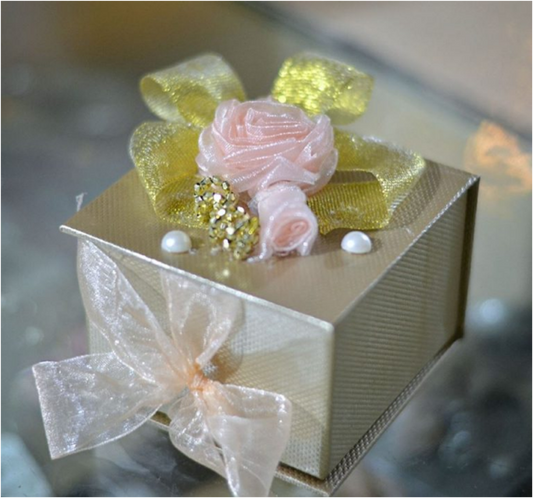 Hard cardboard Square Favour Boxes with Handmade tissue Flowers - Wedding Cards & Favour Boxes